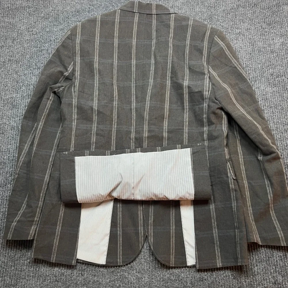 Joseph Abboud Mens Brown Windowpane Plaid Linen Blend Blazer Sport Coat medium